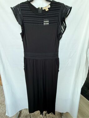 Michael Kors Black Textured-Yoke Jumpsuit